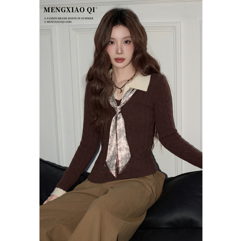 Meng Xiaoqi Wears a Retro Coffee-Colored Sweater for Women in Autumn and Winter, a Stylish Knitted Top That Can Be Worn as an Inner Layer to Look Slimmer Meng Xiaoqi Wears a Retro Coffee-Colored Sweater for Women in Autumn and Winter, a Stylish Knitted Top That Can Be Worn as an Inner Layer to Look Slimmer