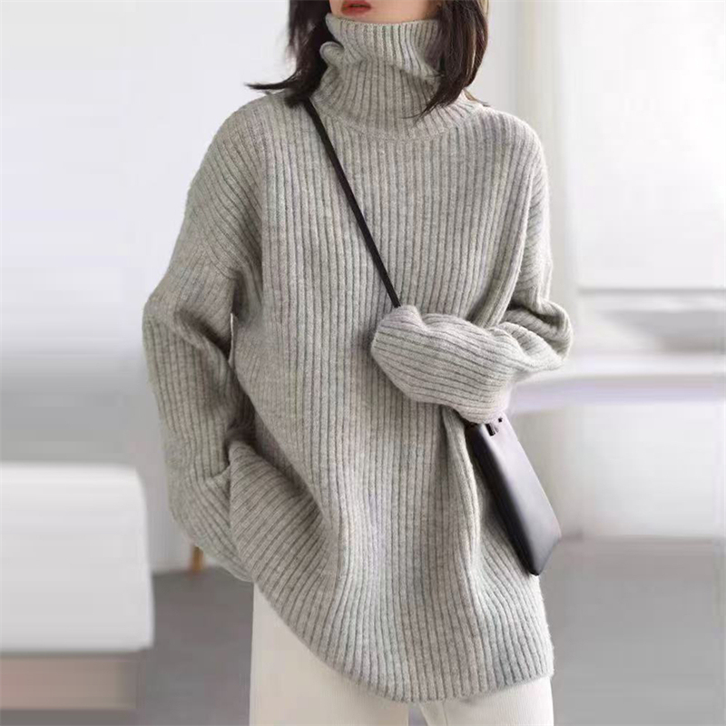2026 Autumn/Winter Mid-Length Pure Wool Sweater for Women, European Style, Loose and Lazy High-Neck Thickened Base Sweater, Covers the Hips 2026 Autumn/Winter Mid-Length Pure Wool Sweater for Women, European Style, Loose and Lazy High-Neck Thickened Base Sweater, Covers the Hips