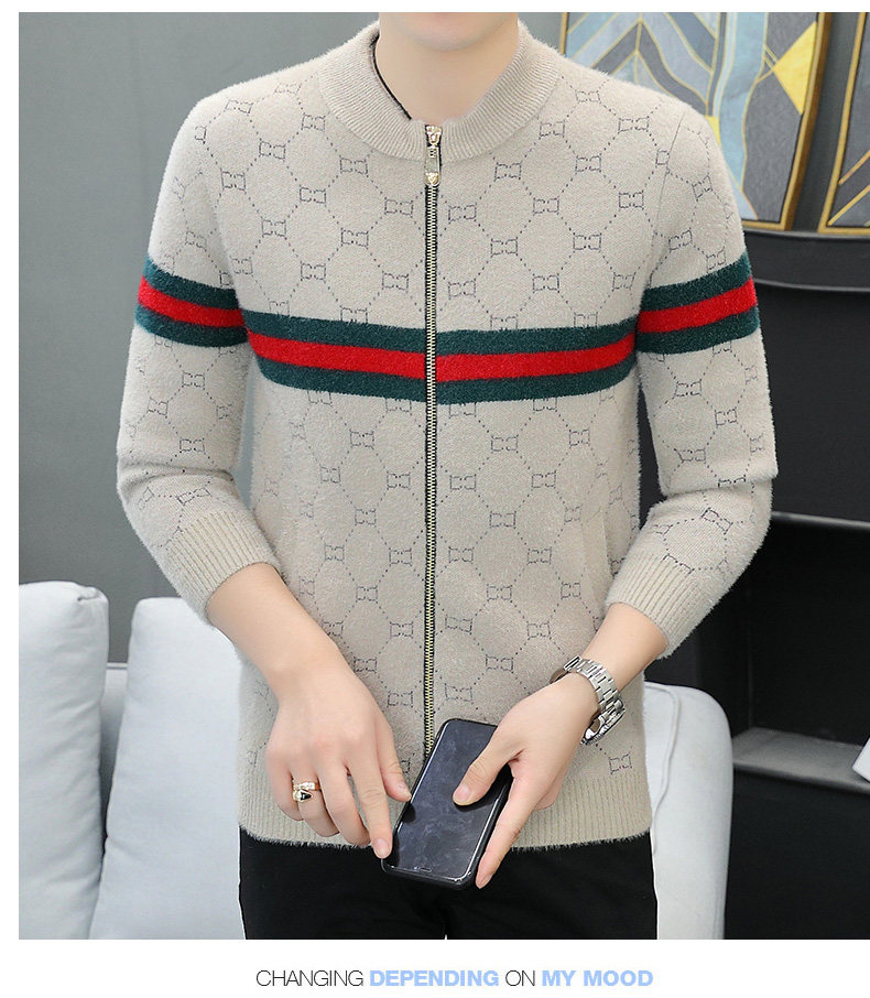 In 2022, trendy brand zipper knitted cardigans for men with stand-up collars, casual autumn slim-fit sweaters, jackets and coats are popular among the youth pic 24