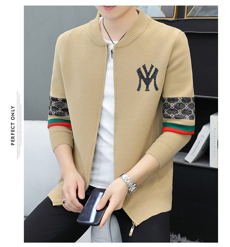 In 2022, trendy brand zipper knitted cardigans for men with stand-up collars, casual autumn slim-fit sweaters, jackets and coats are popular among the youth pic 11