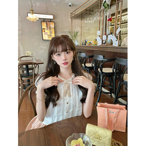 GA white cloud broken short sleeve white shirt doll tailored sleeve coat Xia thin season design sensation of a small two - piece set