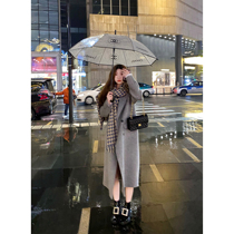 GA white cloud gray superior look wool wool cloth coat woman autumn and winter long double cashmere coat