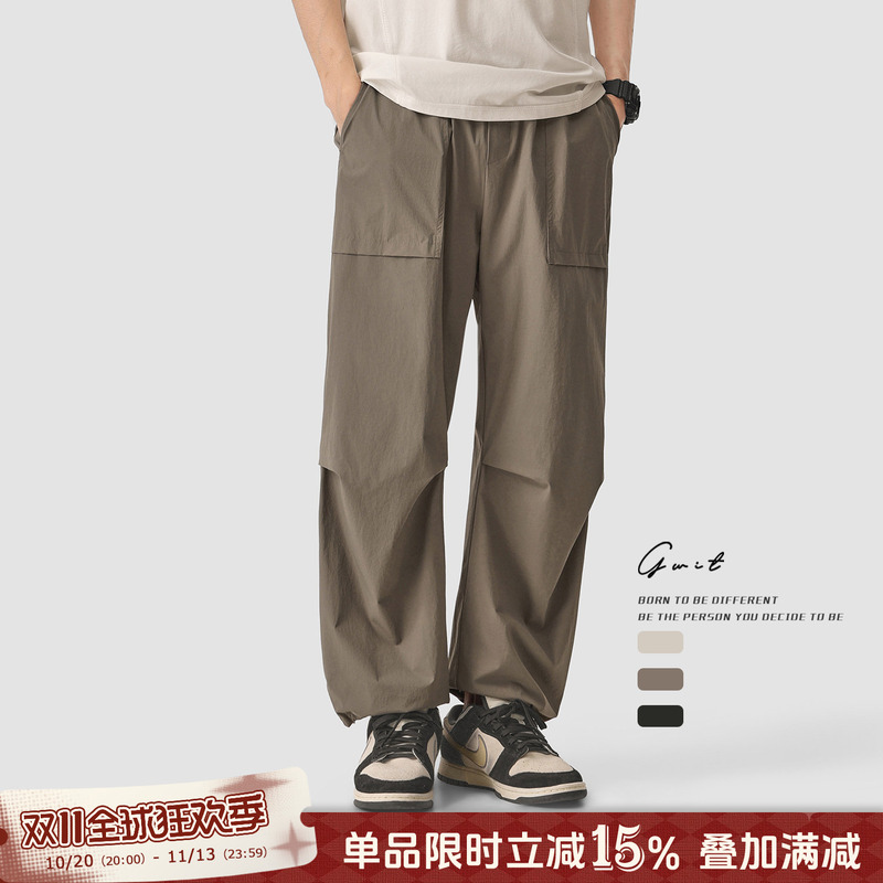 Gwit Summer Thin Outdoor Lightweight Breathable Drawstring Jogger Thin Casual Pants Men's American-Style Hiking Paratrooper Pants