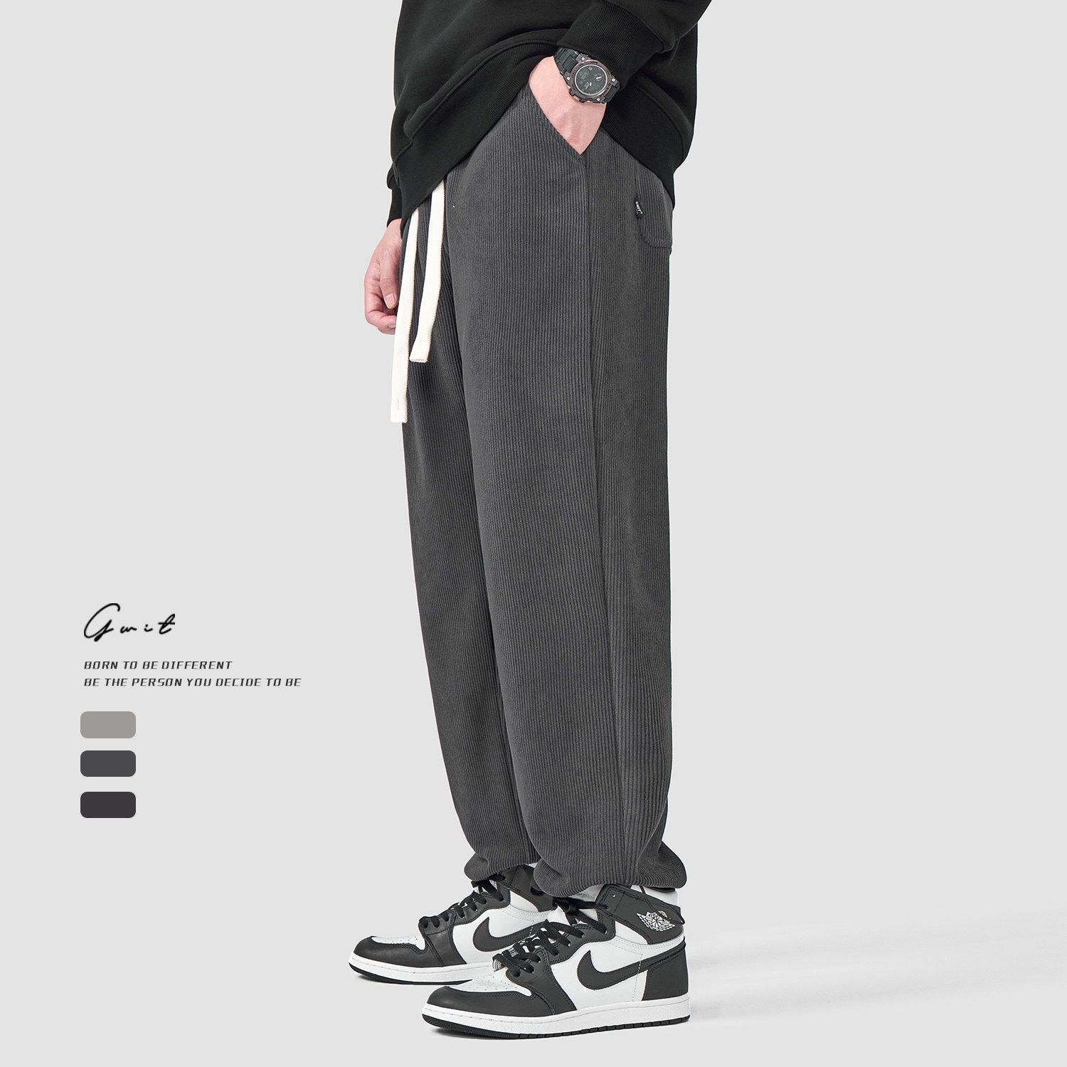 GWIT 420g heavy lbs oli suede winter truffle plus suede thickened sports acrobae bunches of rope casual pants for men-Taobao