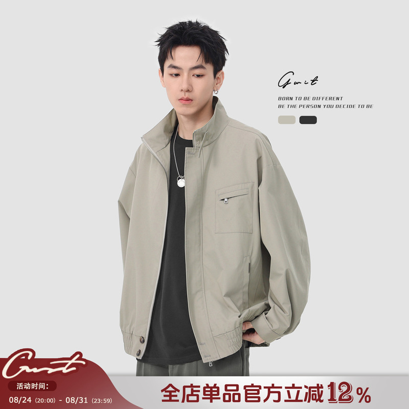 Gwit American Retro Cleanfit Spring and Autumn Baseball Jacket Short Casual Jacket Workwear Coat for Men