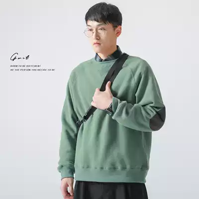 GWIT heavy auhan fleece winter loose pullover plus velvet padded solid color cloth patch round neck thick cotton T man