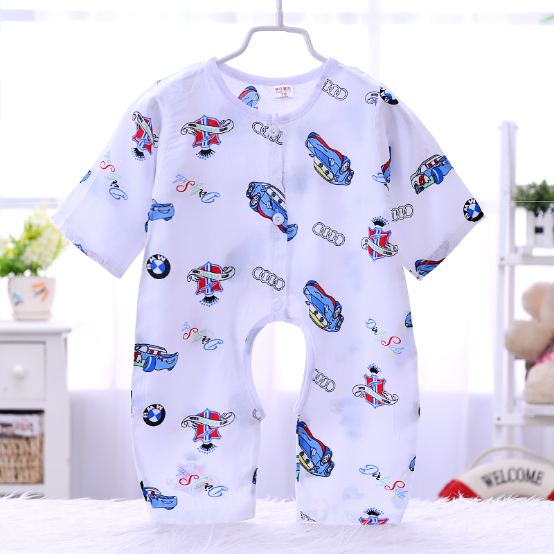 Trẻ sơ sinh trẻ em bông lụa jumpsuit dài tay áo 7 tay áo thoáng khí mát mẻ bé điều hòa không khí phù hợp với chàng trai và cô gái leo núi quần áo