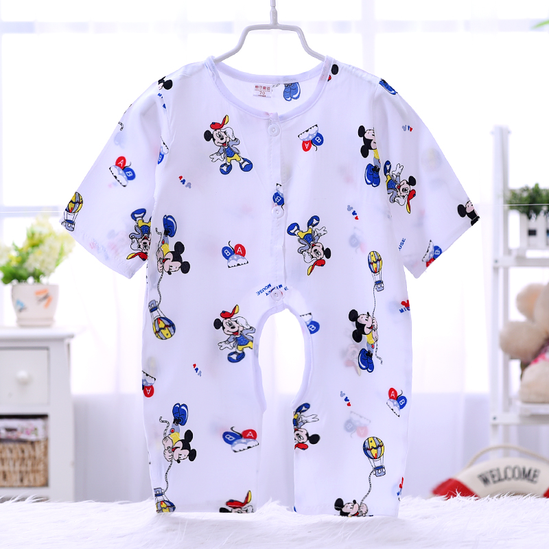 Trẻ sơ sinh trẻ em bông lụa jumpsuit dài tay áo 7 tay áo thoáng khí mát mẻ bé điều hòa không khí phù hợp với chàng trai và cô gái leo núi quần áo