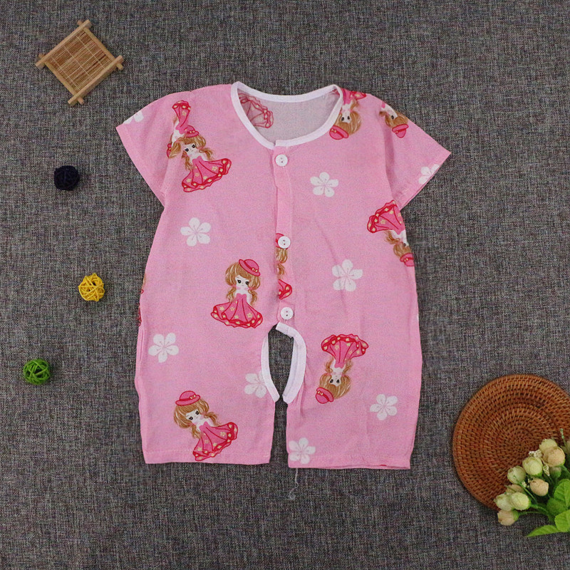 Bé bông lụa jumpsuit mùa hè ngắn tay mở bé phần mỏng 0-3-6-12 tháng sơ sinh cotton lụa quần áo