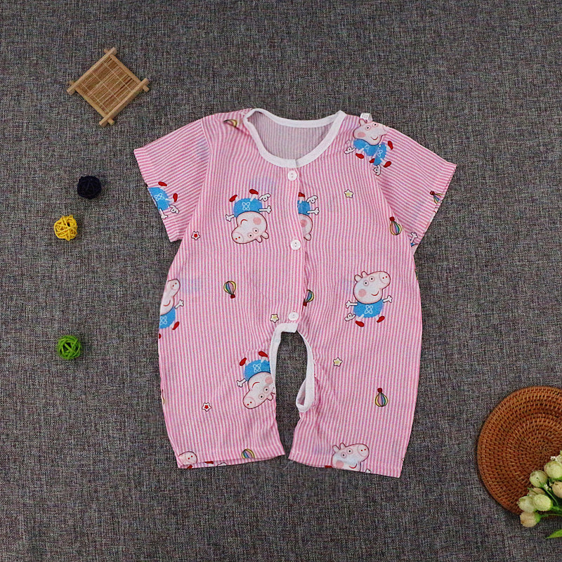 Bé bông lụa jumpsuit mùa hè ngắn tay mở bé phần mỏng 0-3-6-12 tháng sơ sinh cotton lụa quần áo