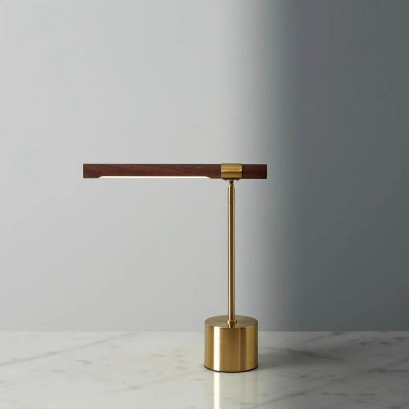 Nordic Black Walnut Wood Table Lamp, Eye-Protecting Brass, Simple Post-Modern Light Luxury Study Desk Reading Work Bedroom Lamp