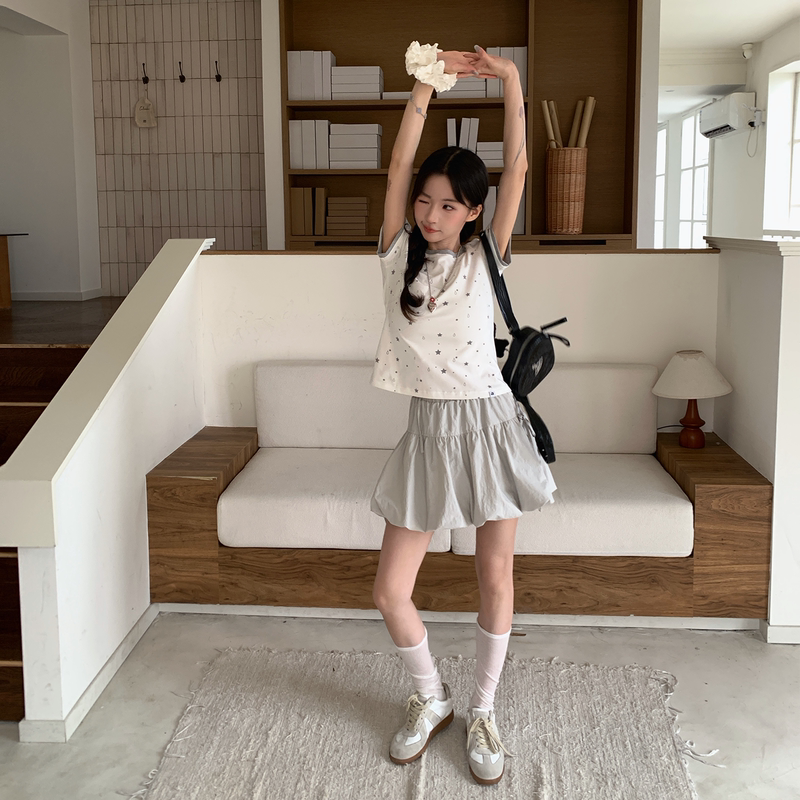 Ana Treasure Jenny【Full of Vitality】26 Summer Korean Style Casual Elastic Waist Puff Skirt for Girls