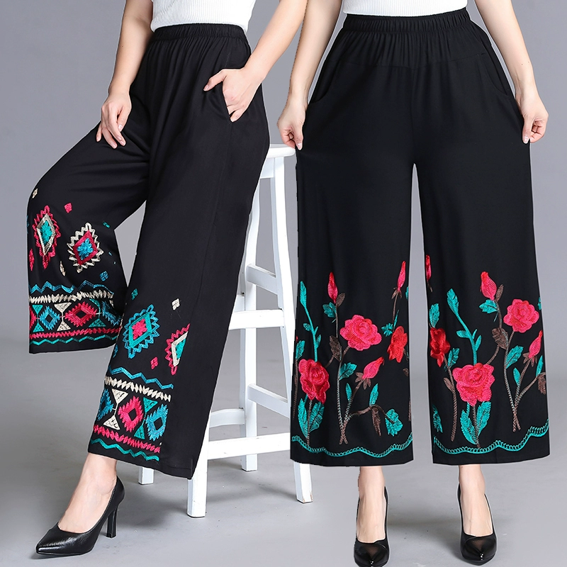 Quần lửng và trung niên Tang phù hợp với quần ống rộng, quần ống rộng cho nữ quần mùa hè Quần nữ cạp cao cộng với size cộng với đôi chân thon dài - Phụ nữ cao cấp