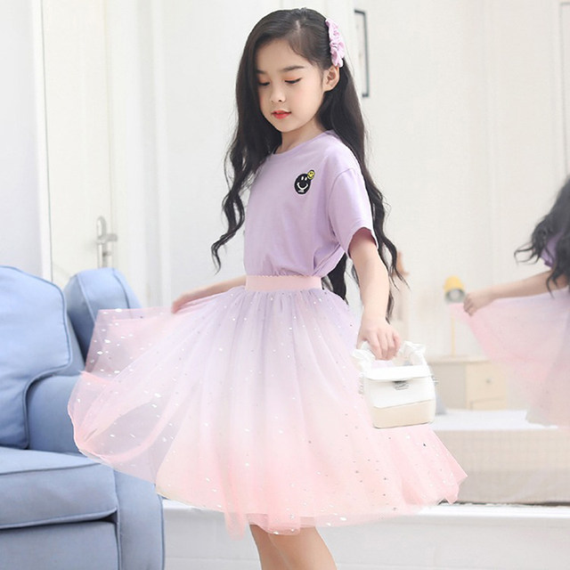 ເດັກຍິງຄົນອັບເດດ: tutu skirt ເຄື່ອງນຸ່ງເດັກນ້ອຍ skirt ໃຫມ່ summer ແບບຂະຫນາດກາງແລະຂະຫນາດໃຫຍ່ gradient ເດັກນ້ອຍ skirt ຍາວ sequined ສິ້ນ princess