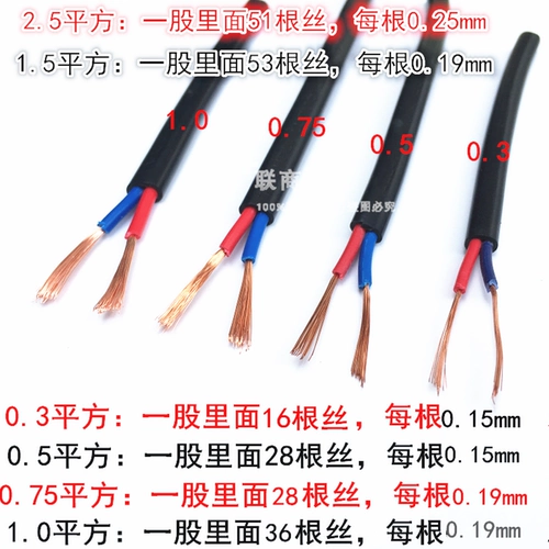 Pure Copper National Standard Soft Wire RVV Dual -core 2x0,5/0,75/1,5/2,5 квадратных двух сердечных много -замыкающих многослов