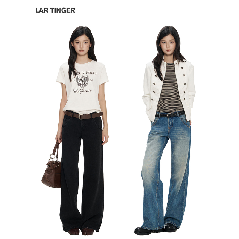 Lar Tinger2026 Early Autumn Cloud Whiskered Washed Straight-Leg Jeans Slimming Versatile Long Pants for Women