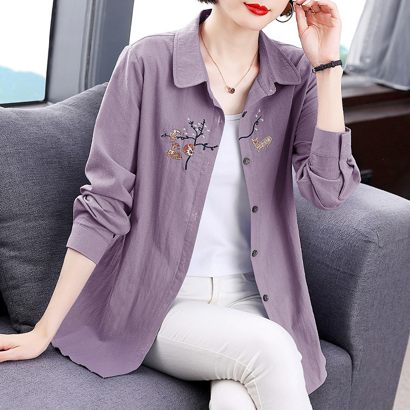 Pure Cotton Long-Sleeved Shirt Women's Top 2026 Spring and Autumn New Style Middle-Aged Mother Women's Large Size Versatile Shirt Jacket