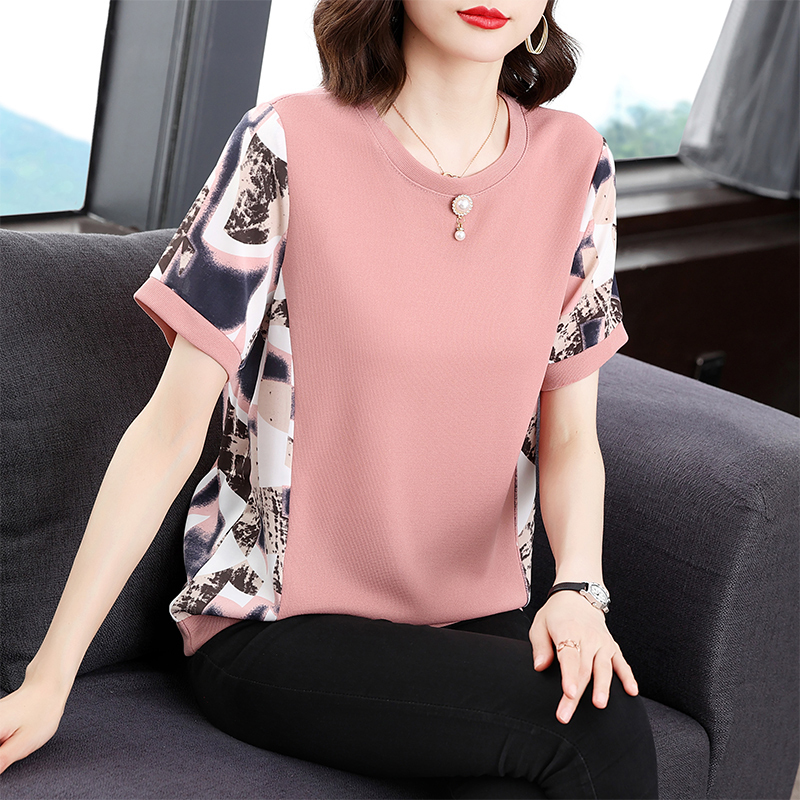 Pure Cotton Short-Sleeve T-Shirt for Women, New Summer Style, Stylish Mom's Shirt, Plus Size, Loose Fit, Covers Belly, Top for Plus-Size Women