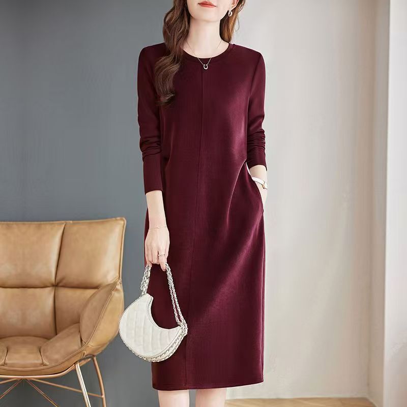 Long-Sleeved Dress, New Spring and Autumn Style, High-End, Plus-Size Women's Clothing, Loose, Slimming, Straight, Mid-Length Dress