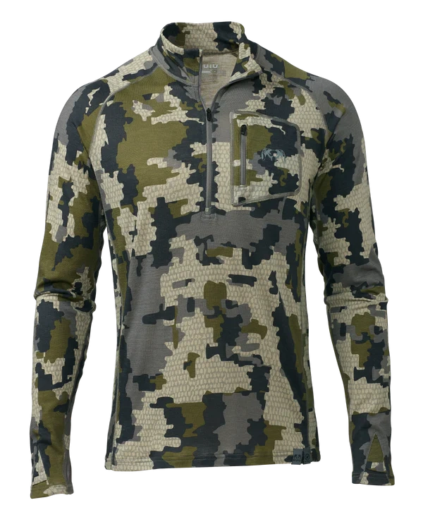 Kuiu Pro Merino 200 Men's Merino Wool Long Sleeve T-Shirt Half-Zip Stand Collar Outdoor Camouflage