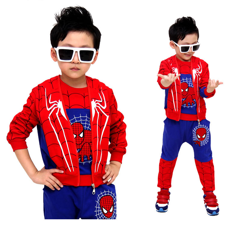 Bộ quần áo cho bé trai 3 mùa thu và mùa đông mới 5 bộ quần áo trẻ em người nhện 6 cộng với nhung 7 trẻ em dày 8 bé trai 9 ba bộ 10 tuổi thoi trang tre em