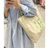 Зеленая вместительная и большая сумка на одно плечо, шоппер, английский