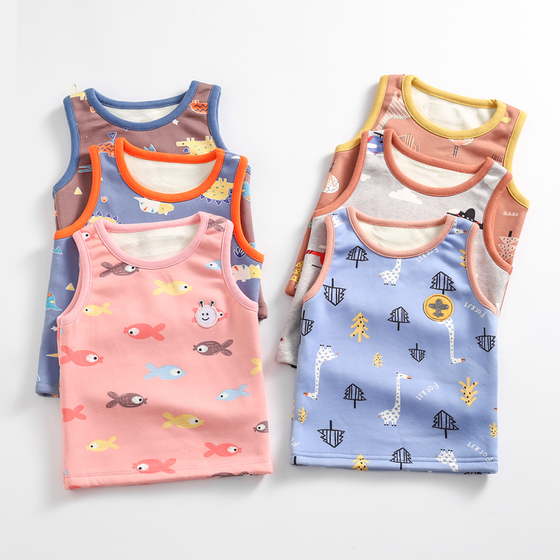 Children plus velvet vest autumn winter new thickened baby waistcoat shoulder baby suede warm vest 90-160 