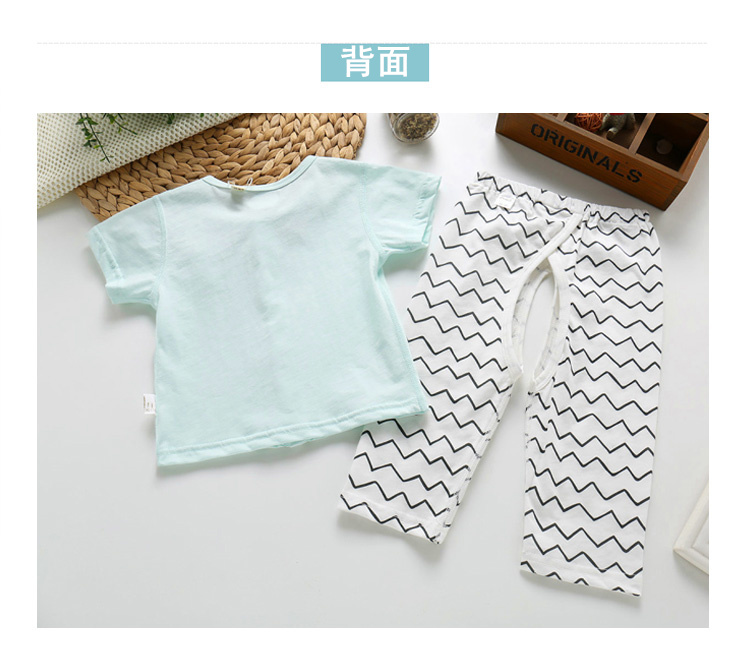 Đẹp trai hươu bông jersey bé con mỏng ngắn tay áo nửa tay áo mở quần phù hợp với bé điều hòa không khí phù hợp với 59-80 ao so sinh be trai