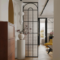 French retro begonia flower embossed art glass partition screen living room entrance door blocking arched window