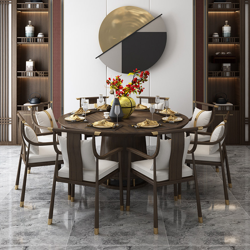 New Chinese dining table solid wood dining table and chair combination size apartment round table villa dining table simple modern home dining table