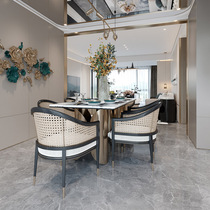 New Chinese light and luxurious dining table and chairs combine small family type modern minimalist home sample house Rattan Marble Dinner Table
