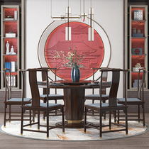 New Chinese full solid wood table high-end one table six chair dining table modern light lavish home dining table round table and chairs combination