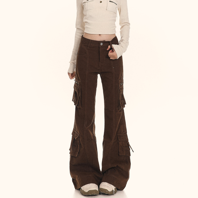 American Retro Heavy-Duty Multi-Pocket Workwear Jeans for Women, Autumn 2025 New Style, Loose Design, Slightly Flared Pants