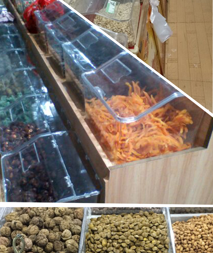 Siêu thị đồ ăn nhẹ hộp kệ trưng bày hộp số lượng lớn đồ ăn nhẹ kẹo nhựa trong suốt hiển thị vuông