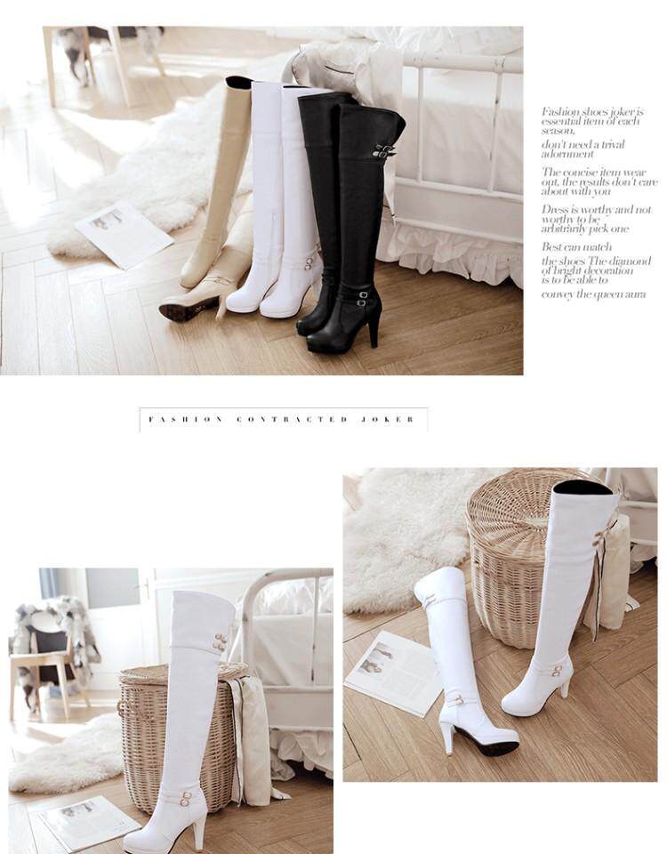 Сапоги 2023秋冬新款高跟骑士靴甜美粗跟过膝靴防水台高筒靴女超长筒靴子 Hung on the Yun