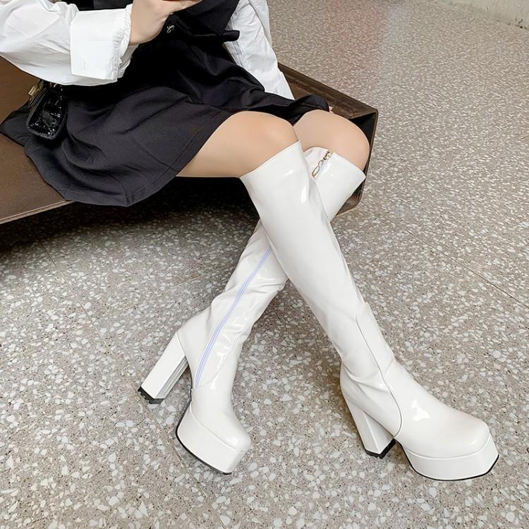2023 Autumn and Winter New Women's Over-The-Knee Boots with Side Zipper, Chunky High Heels, Thick Soles, Dance Candy Color Riding Boots for Women