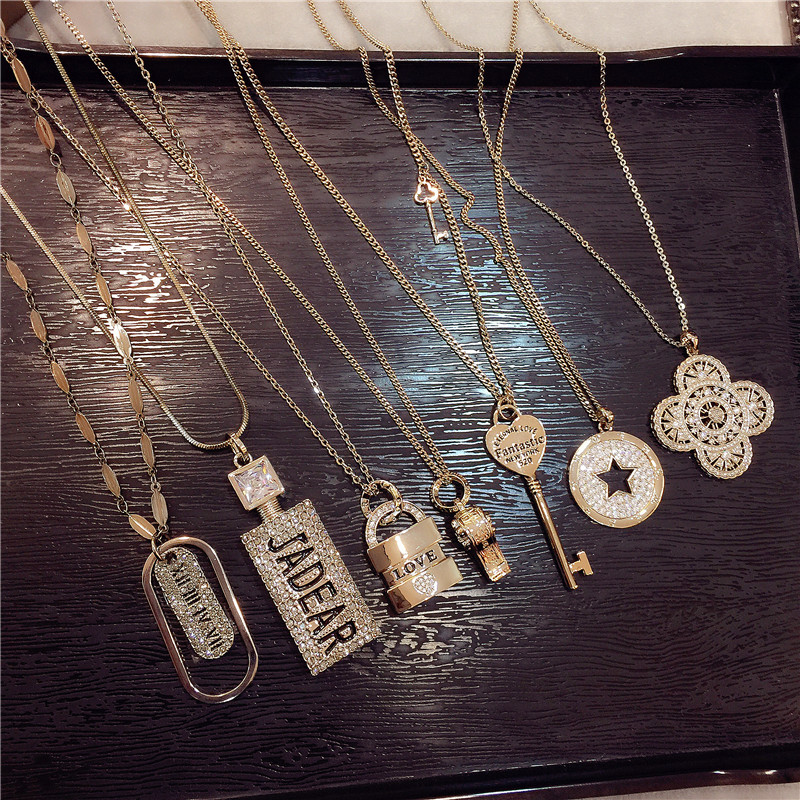 新款韩国钥匙香水瓶吊坠项链秋冬长款毛衣链配饰女百搭个性挂件潮