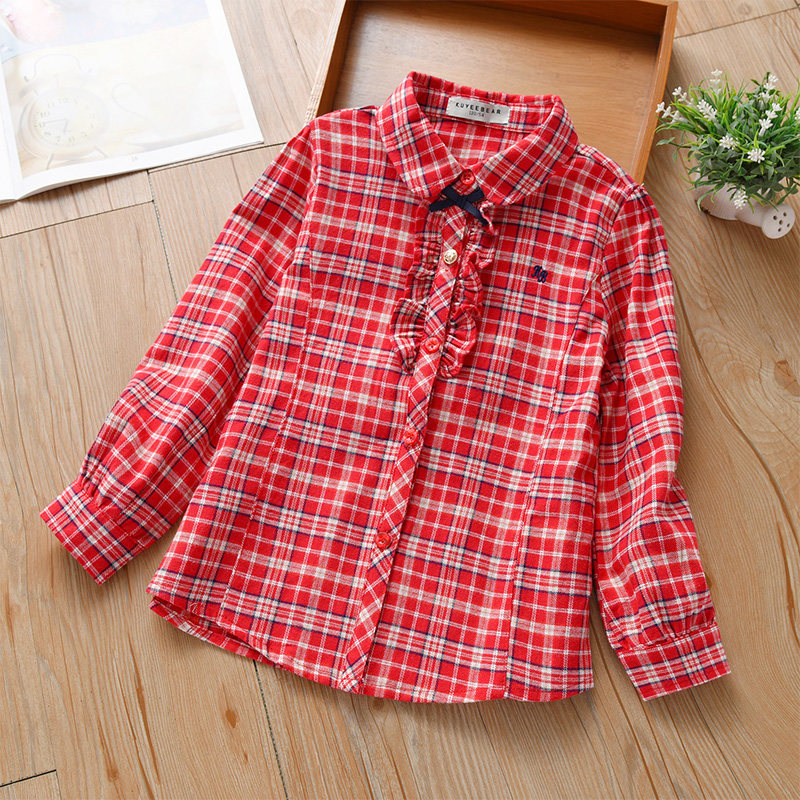 Girls plaid shirt 2021 new spring and autumn children's long-sleeved shirt foreign style girl lapel autumn top autumn