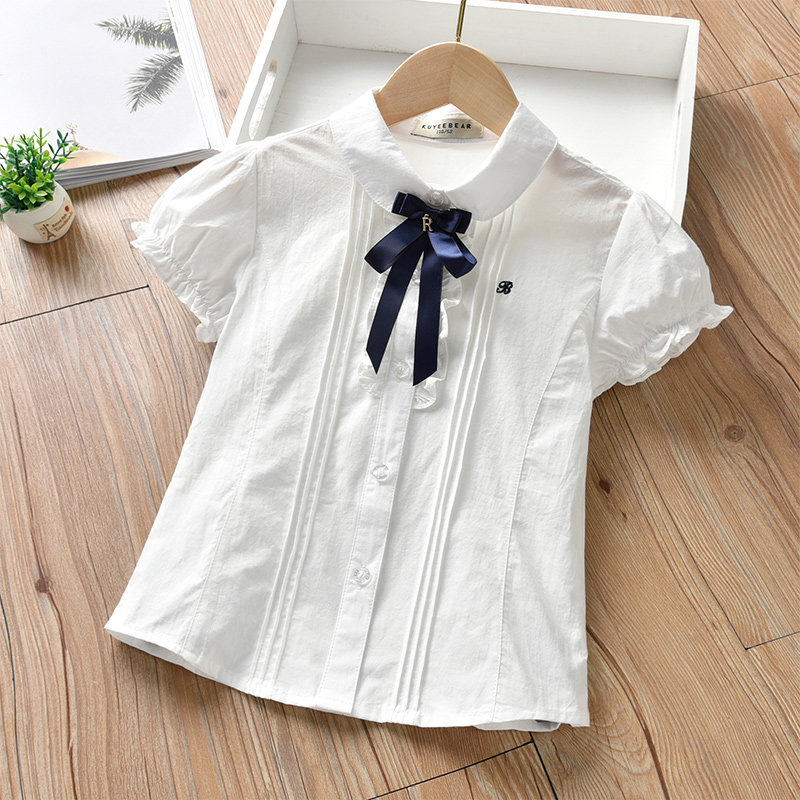 Girl Short Sleeve White Shirt Summer Thin children Women Summer New paragraph girl white pure cotton polo shirt thin jk