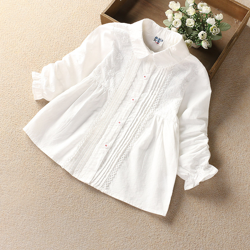 Girls' Shirt Skirt Campus Style Children's Girl Baby Long Sleeve Korean Style Western Style Fashion Girl Spring and Autumn Thin Section White Shirt