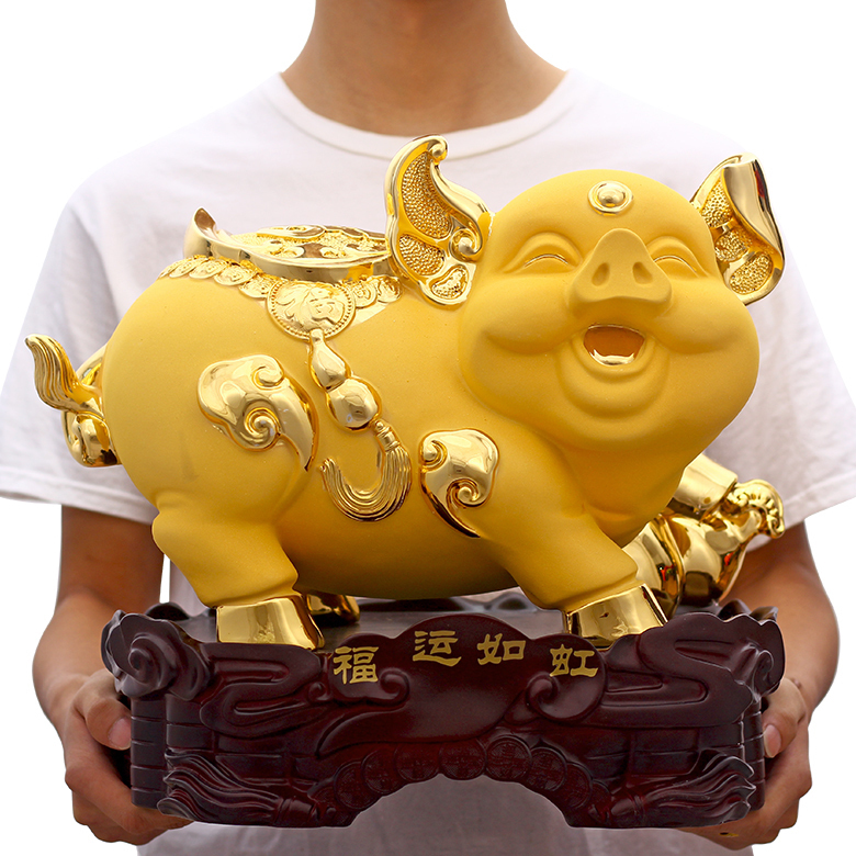 Golden pig ornaments lucky zodiac pig crafts Fu pig simple cute home living room TV cabinet wine cabinet decorations