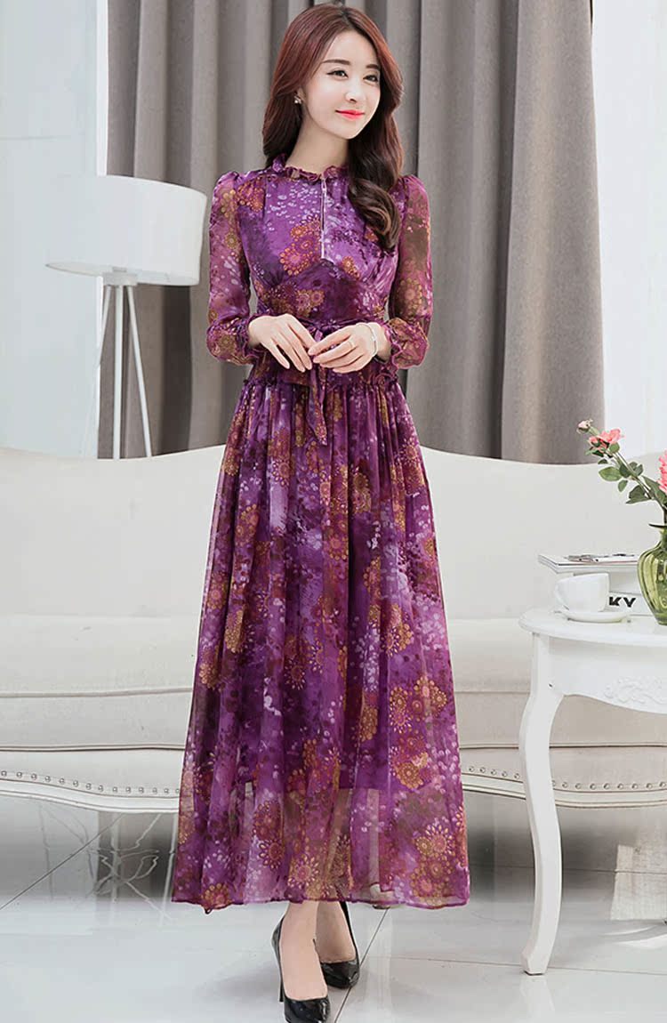 Thương hiệu nổi tiếng váy cao cấp 19 hè nữ lụa dài váy trung niên mẹ dài tay váy lụa - Sản phẩm HOT áo kiểu nữ đẹp tuổi 40