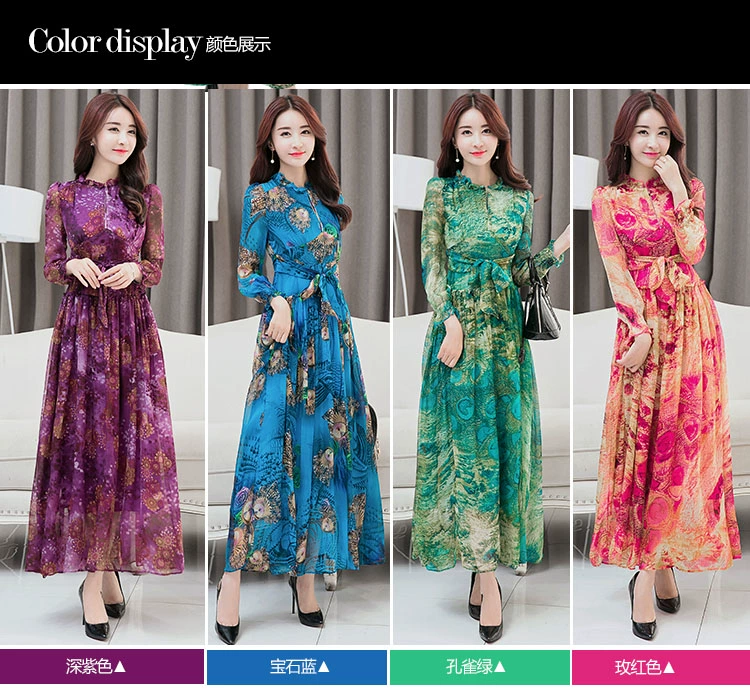 Thương hiệu nổi tiếng váy cao cấp 19 hè nữ lụa dài váy trung niên mẹ dài tay váy lụa - Sản phẩm HOT