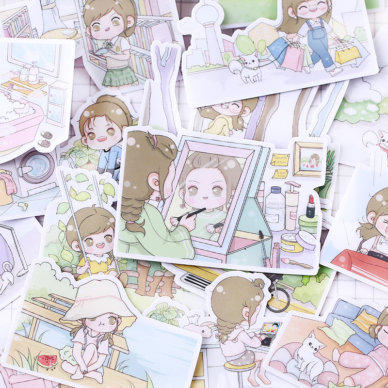Hand ledger stickers handbill cute cartoon decorative material DIY album mobile phone tool Simple living girl