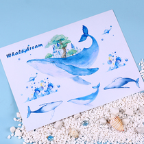 Original luggage stickers waterproof trendy brand cute literary and fresh notebook skateboard stickers whale dream