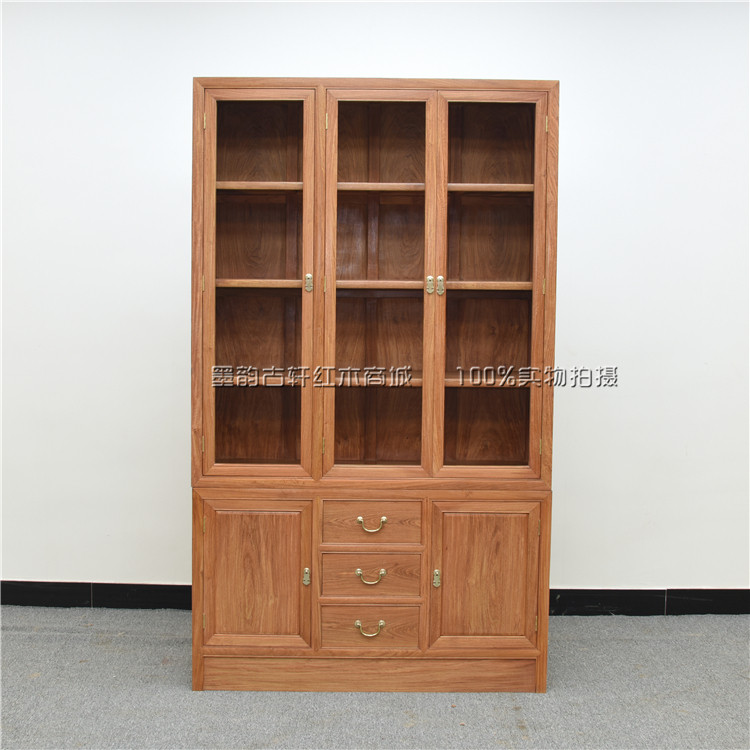Mahogany furniture Burmese rosewood bookcase Chinese antique solid wood locker Big fruit red sandalwood log display cabinet