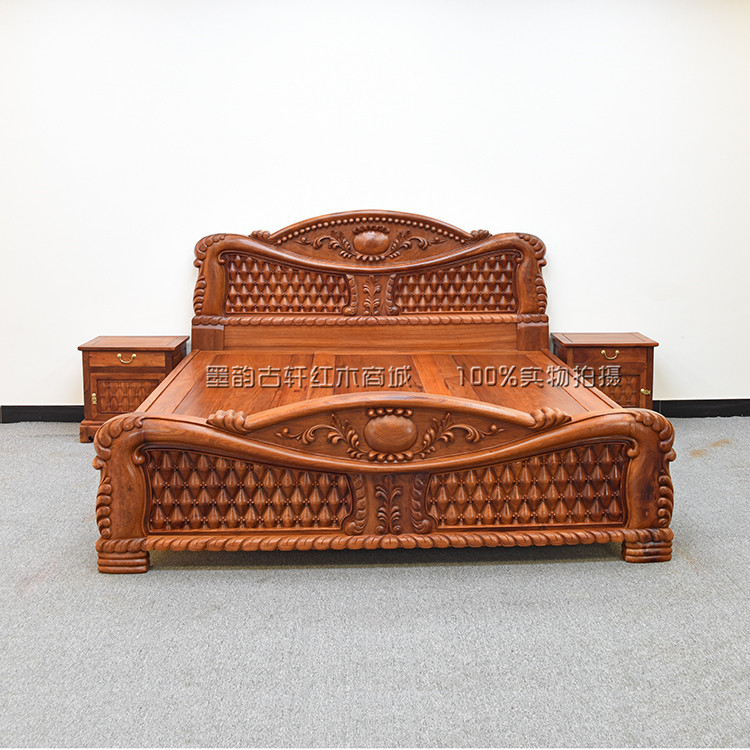 Burmese rosewood double bed European style big fruit red sandalwood bed grass rosewood gemstone bed mahogany bed solid wood double bed