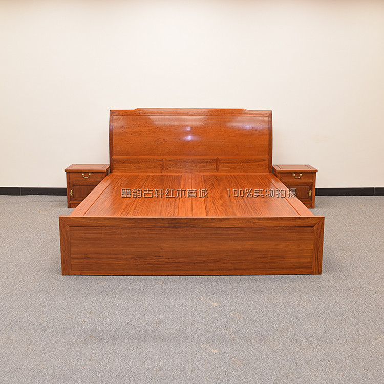 Burmese rosewood water ripple big bed 18 meters big fruit red sandalwood box double bed Burmese flower tiger skin pattern big bed