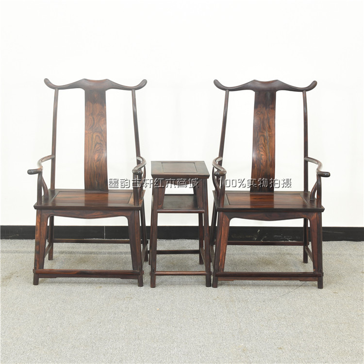 Laos big red sour branch official hat chair three-piece set Cochin rosewood armchair mahogany grand master chair old material palace chair