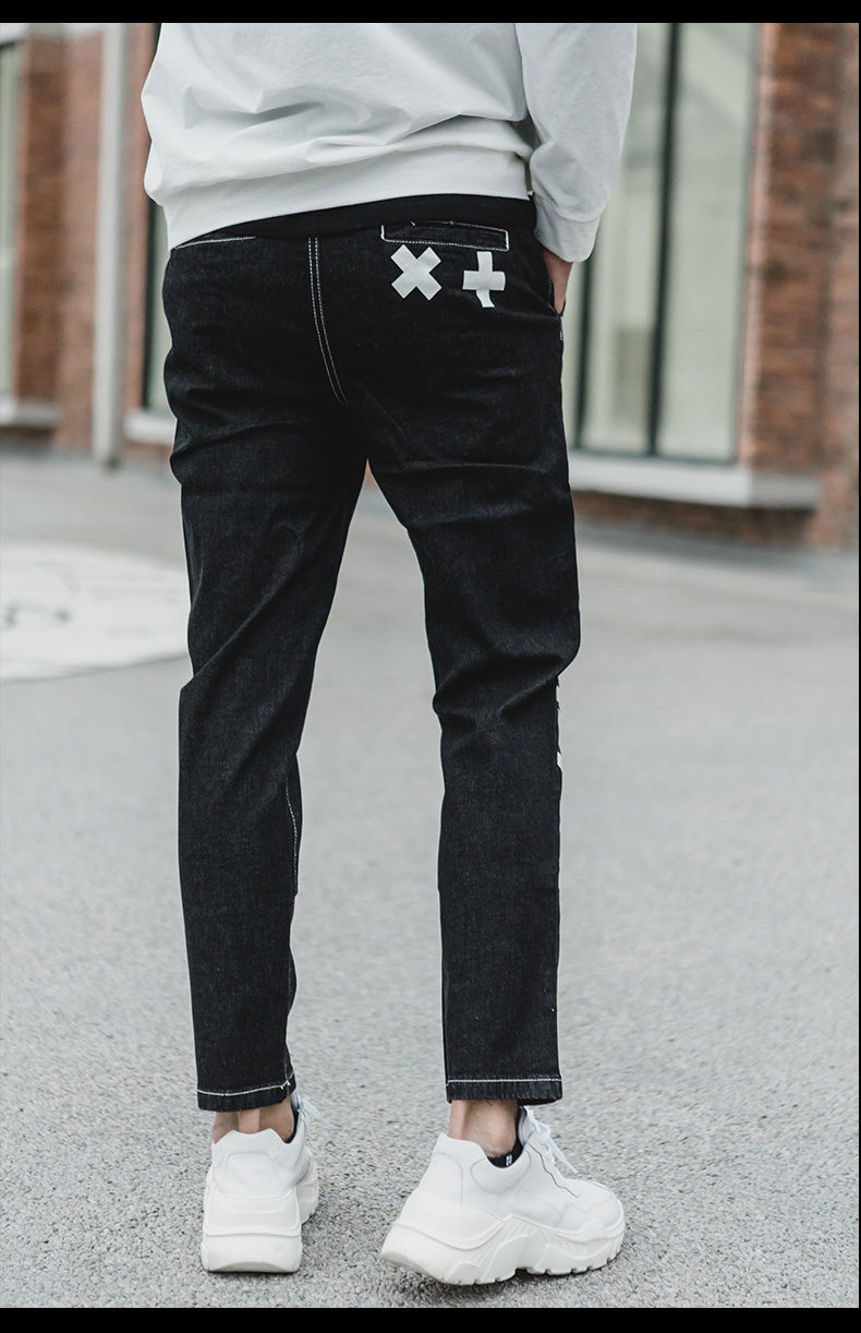 Sản phẩm PINLI mùa thu nam mới in quần lọt khe chân quần denim B181316217 - Quần jean quần jogger nam